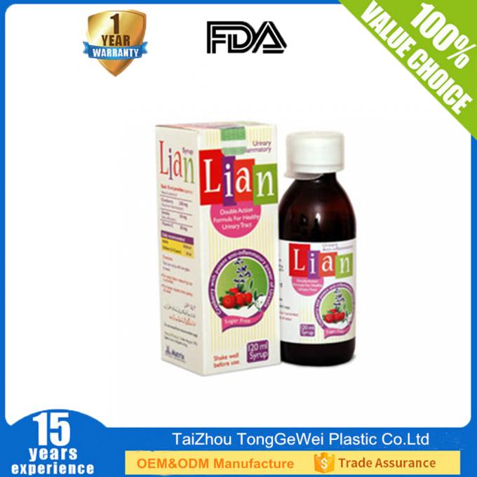 joint inaltérable de médecine de la pilule 30ml 60ml 100ml 120ml 250ml de toux de bouteille en plastique ambre pharmaceutique de sirop